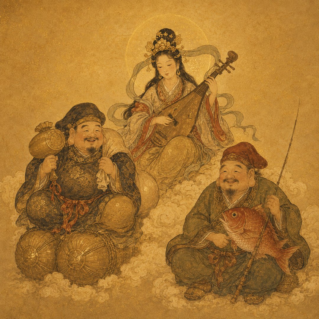 七福神 — 金運を司る福の神々（大黒天・弁財天・恵比寿）